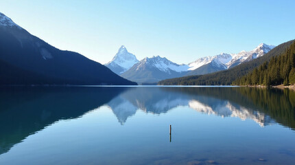 Tranquil Lake Reflection of Snow-Capped Peaks