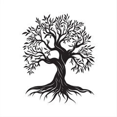 Tree Silhouette with Roots isolated Vector Graphic on White Background
