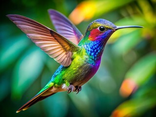 Fototapeta premium Vibrant Hummingbird in Flight, Colorful Wings, Nature Photography