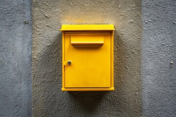 Vintage Yellow Mailbox Mockup on Gray Wall - Minimalist Photography