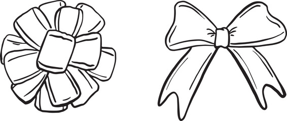 Hand draw ribbons cute doodle icon set Outline Simple vector illustration.