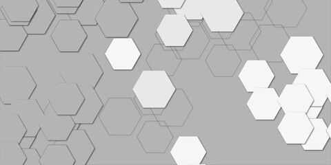 Abstract technology white and grey geometric hexagon shape on grey background vector.