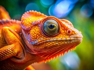 Fototapeta premium Vibrant Orange Chameleon Closeup - Long Exposure Photography