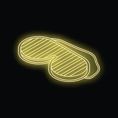 Neon yellow sleep mask glowing on black background, concept for insomnia, sleep disorders and relaxation