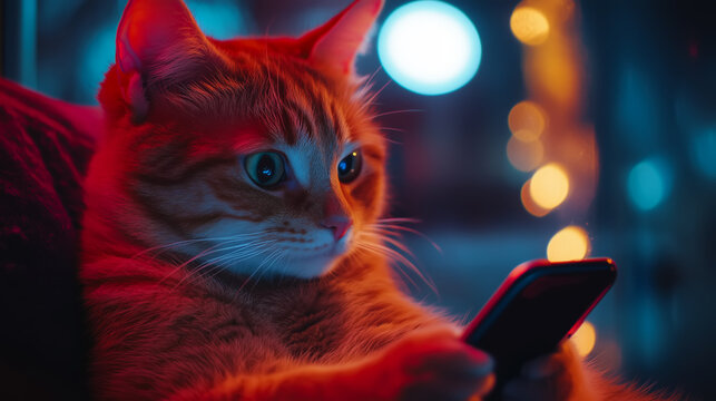 generative art. The cat flips through the phone