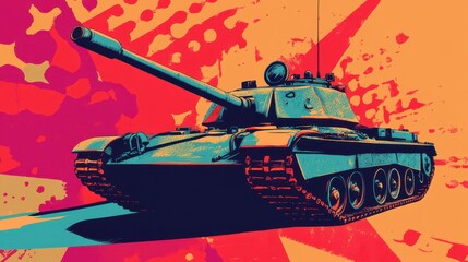 Vibrant Pop Art Tank Illustration with Bold Abstract Background