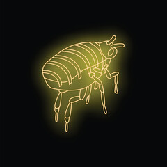 Neon style flea standing with glowing yellow lines on black background