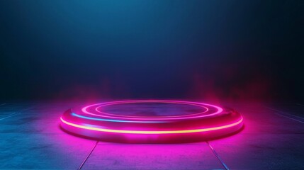 Fototapeta premium A vibrant neon platform illuminated with pink light, ideal for futuristic themes and digital design projects.