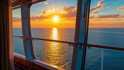 Wideangle View of a Luxurious Cruise at Sunset Along Coast