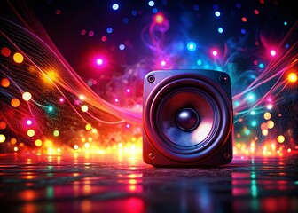 Vibrant Red Swirling Background with Illuminated Music Speaker - Night Photography Stock Image