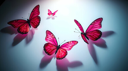 Obraz premium A group of pink butterflies isolated on a white background, A group of butterflies with their wings open.