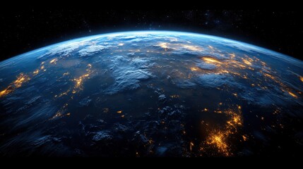 Obraz premium Stunning view of earth from space with city lights and atmospheric glow