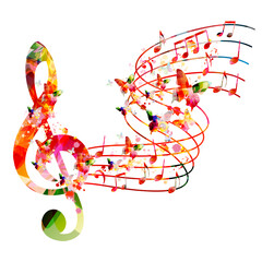 Music background with colorful music notes vector illustration design. Artistic music festival poster, live concert events, party flyer, music notes signs and symbols	