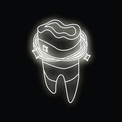 Neon sign of a tooth is shining brightly, representing the importance of dental care