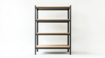 Modern Metal Shelf with Wooden Shelves in Studio Setting