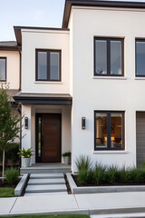 Fototapeta premium Modern White House Exterior: Contemporary Home Design and Architecture