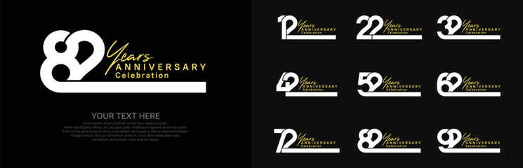 Anniversary logo set vector design, white and yellow color for celebration event