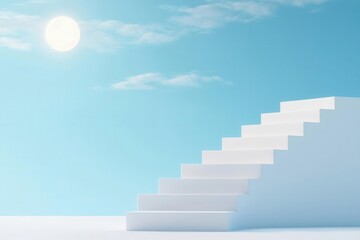 Business-themed staircase with each step representing stages of growth, 3D illustration,