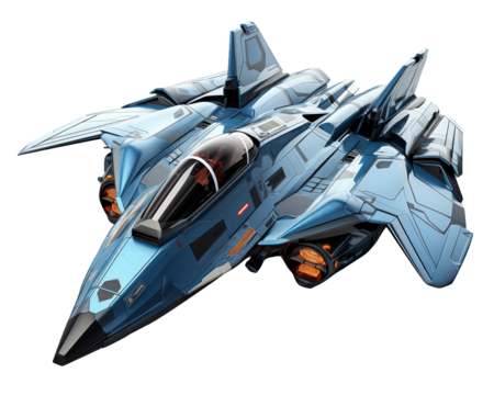 High-Tech Futuristic Jet Fighter Aircraft Isolated on Transparent Background