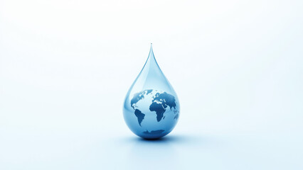 Fototapeta premium A single droplet of water with a world map inside, symbolizing environmental conservation and sustainable development.