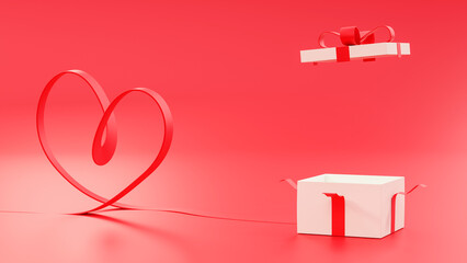 Red Heart Symbol and White Box of Love for Valentine’s Day – Romantic Holiday Decoration, Red Heart for Valentine’s Day, White Box