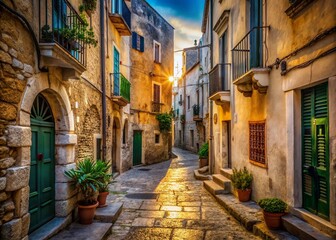 Fototapeta premium Vieste, Apulia, Italy: Sun-Drenched Alleyway - Urban Exploration Stock Photo