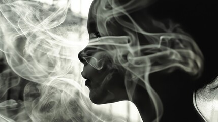 Haunted child face industrial smoke swirls close up focus on copy space sharp eerie tones double exposure silhouette with factory pipes.