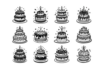 Cakes with Happy Birthday' Written on Top Silhouette Illustration