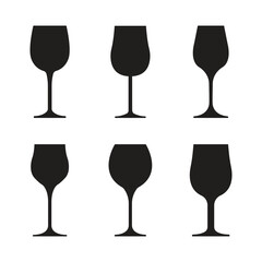 Vector Wine Glasses Silhouette Icon Set. Wine Glasses Collection