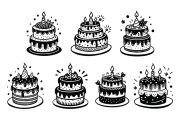 Cakes with Happy Birthday' Written on Top Silhouette Illustration