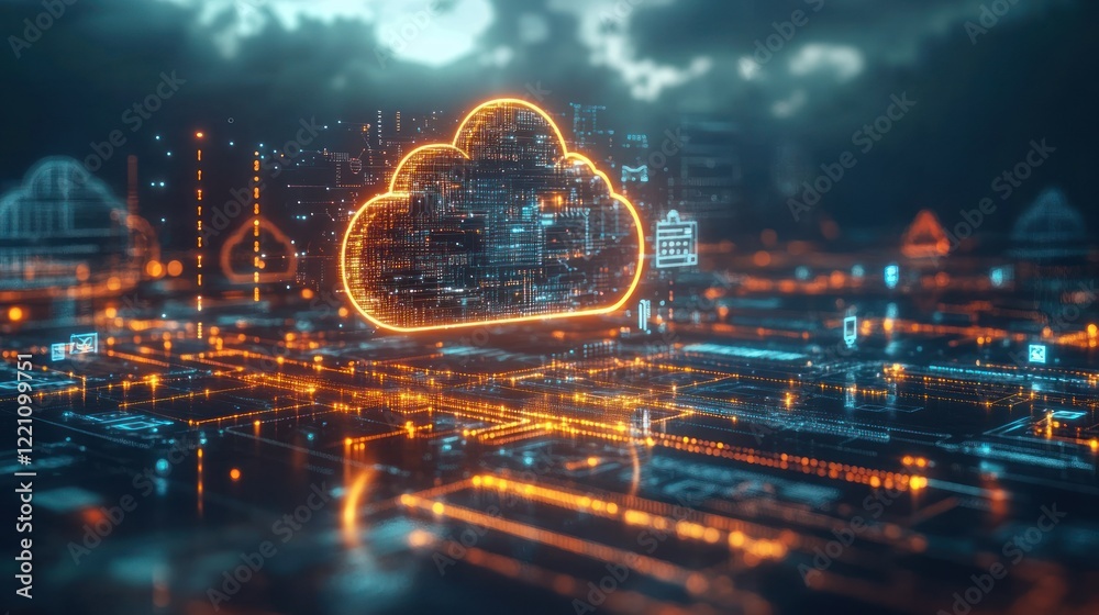 Poster interconnected world of cloud computing and data storage. global technology concept