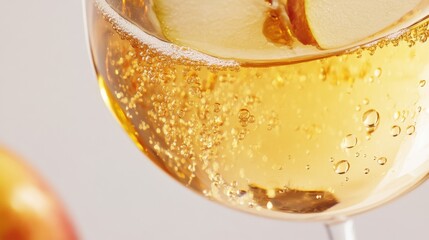 Golden Sparkling Apple Drink in a Glass
