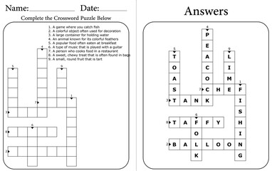 Kids Crossword Puzzle: Fun Printable Word Game for Learning