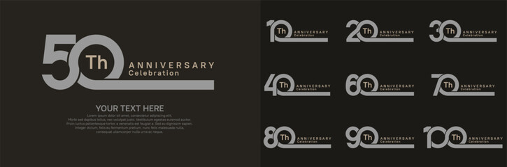 Anniversary logo set vector design, gray and brown color for celebration event