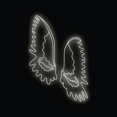 Pair of white neon angel wings glowing on black background