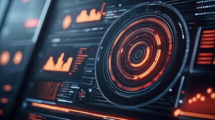 Obraz premium AI-powered data analysis dashboard on a large screen, glowing data points, optimizing complex algorithms in a high-tech environment