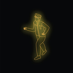 Neon style illustration of a police officer running, on duty and responding to an emergency
