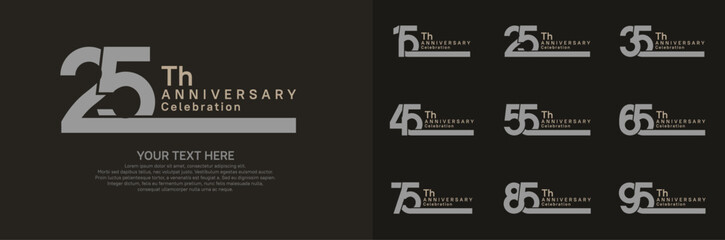 Anniversary logo set vector design, gray and brown color for celebration event