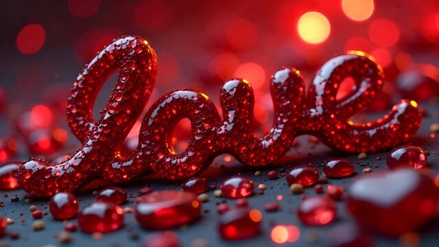 Red Love Lettering with Crystals. Valentine's Day Card - Powered by Adobe