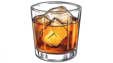 Aromatic Whiskey in a Stylish Glass with Ice
