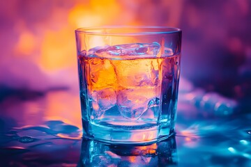 Glass of Iced Drink Neon Light Backdrop