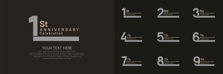 Anniversary logo set vector design, gray and brown color for celebration event