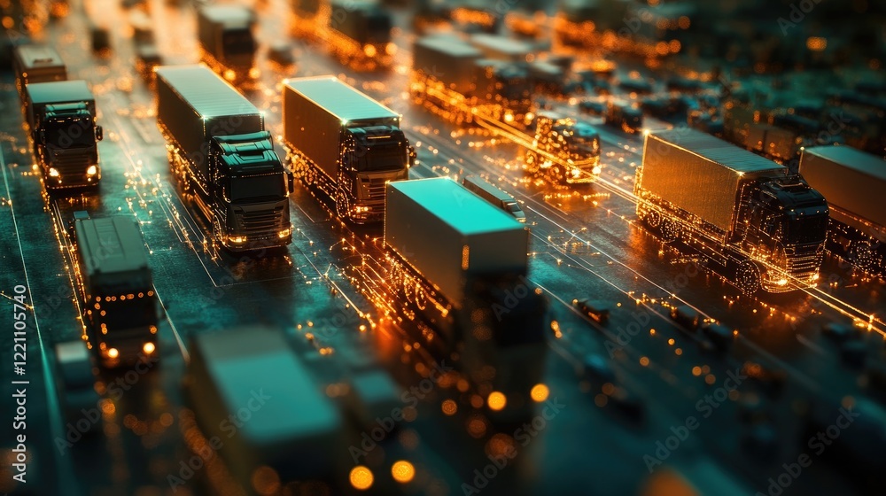 Aufkleber trucks integrated into a smart global network, illustrating the future of fleet management and logis