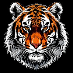 Fototapeta premium Highly detailed tiger portrait fierce expression vibrant orange and black stripes glowing eyes