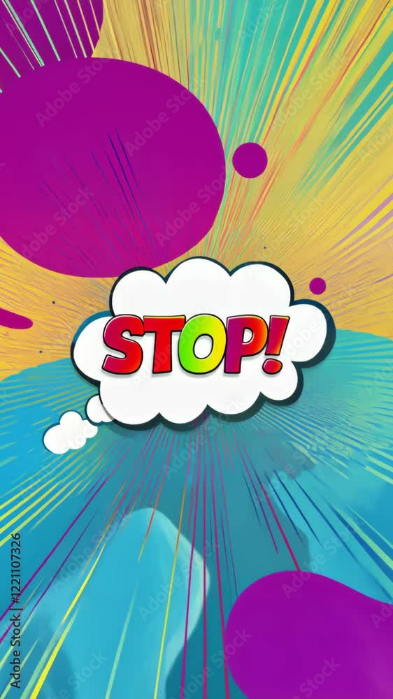 Poster A colorful background with a large bubble that says 