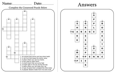 Fun & Easy Crossword Puzzle for Kids: Printable Word Game for Classroom Management