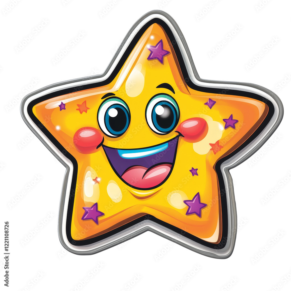 Poster the image shows a happy yellow cartoon star with a wide smile and sparkling eyes.