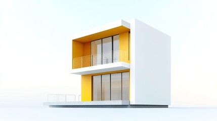 Modern yellow and white house architectural rendering