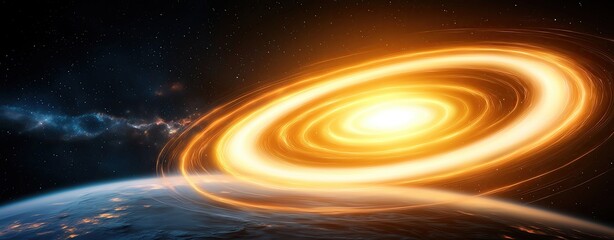 Scientific Illustrations of How Chorus Waves Influence Space Weather A stunning cosmic scene depicting the swirling galaxy and radiant stars illuminating the universe.