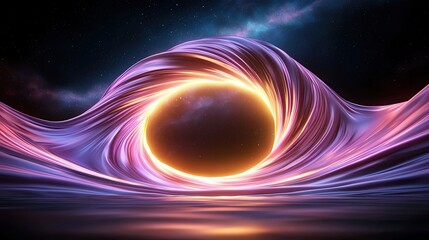 Scientific Illustrations of Chorus Waves Influence Space Weather A stunning visualization of a black hole surrounded by colorful waves of light and energy, showcasing the beauty of cosmic phenomena.